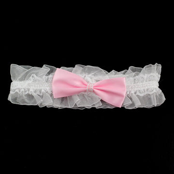 Girls Stretch Hairband with Bow & Pearls Pink